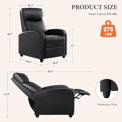 Sweetcrispy Massage Recliner Chair for Adults, Adjustable Home Theater Seating with Lumbar Support for Living Room, Modern Fabric Reclining, Pure Black
