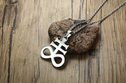 Blowin Silver Stainless Steel Church of Satan Satanic Leviathan Religions Cross Pendant Necklace, 22 Inch Chain2