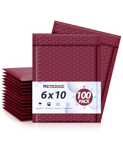 Image of Metronic Bubble Mailers 6x10 Inch 100 Pack Burgundy Padded Envelopes