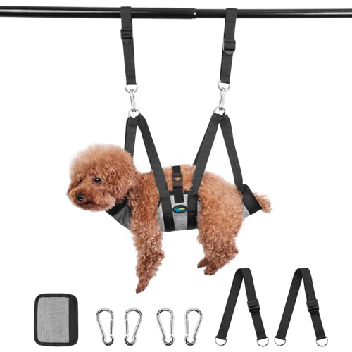 Ownpets Pet Grooming Hammock, Dog Grooming Hammock with Carabiners, Breathable Pet Grooming Harness Sling for Grooming, Hair Nail Trimming Cutting & More, S