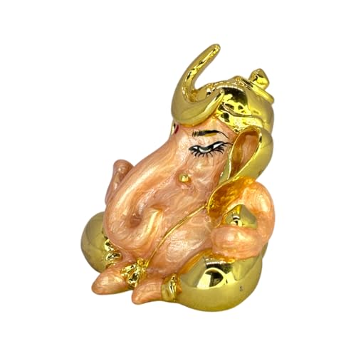 Image of Pearl Orange Chanda Ganesha | Gold Plated Ganpati Idol for Car Dashboard & Home,Pooja Room, Travel, Study Table | Blessings & Prosperity | Ganesha Murti | Height 2.5 Inch