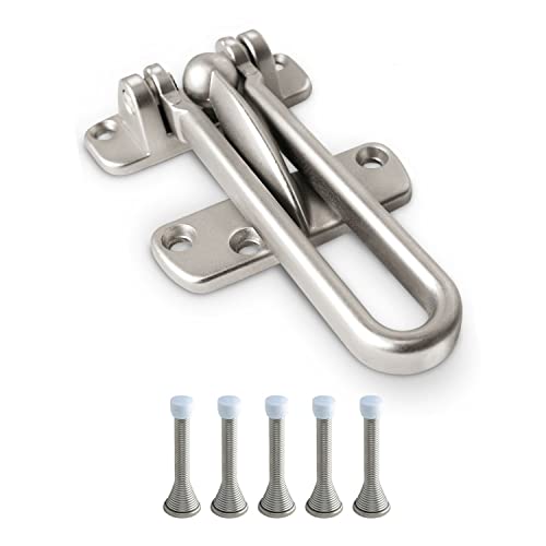 Jack N’ Drill Swing Bar Door Lock Durable Door Guard for Back & Front Doors, Childproof Door Security Made from Reinforced Diecast Metal for Home Security (Satin Nickel, 1 Pack & 5 Door Stopper)