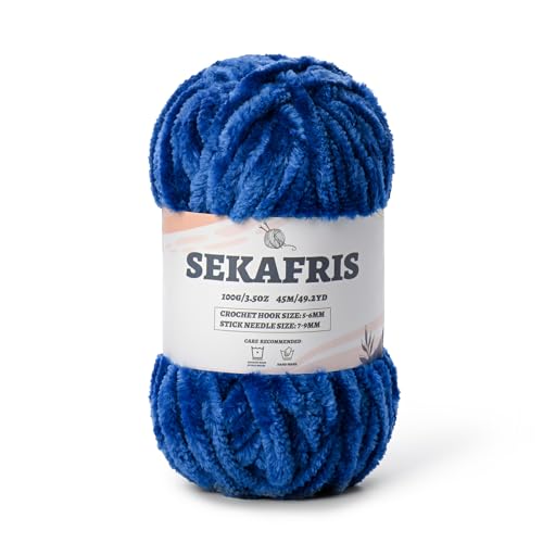 Image of Fuzzy Chunky Chenille Yarn for Crocheting,Soft Plush Yarns for Hand Knitting,Bulky 100 g(49.2 yd) Baby Blanket Yarn for Crocheting Amigurumi,Crochet Fluffy Velvet Yarns (Royal Blue)