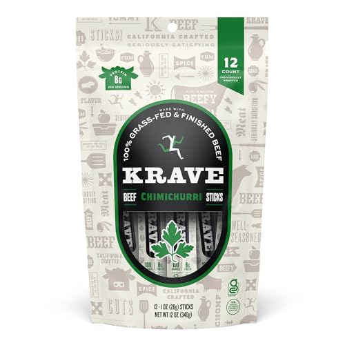 Krave, Beef Sticks, Chimichurri (1 Ounce Sticks, Pack of 12) - 100% Grass Fed Beef, 100 Calories Per Stick, Good Source of Protein
