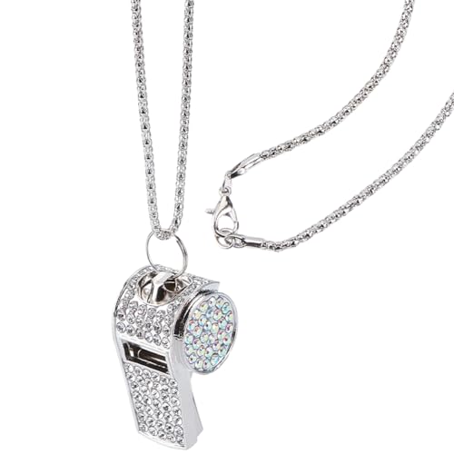 Silbato metalico con rhinestone plateado y llavero, pack x5 miniatura 1