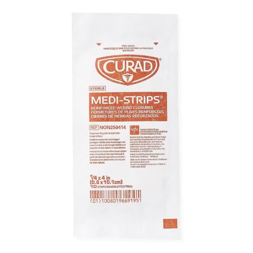 Image of CURAD Sterile Medi-Strips Reinforced Wound Closures, 1 /4 inch x 4 inch, Hypoallergenic, Pack of 10 Strips