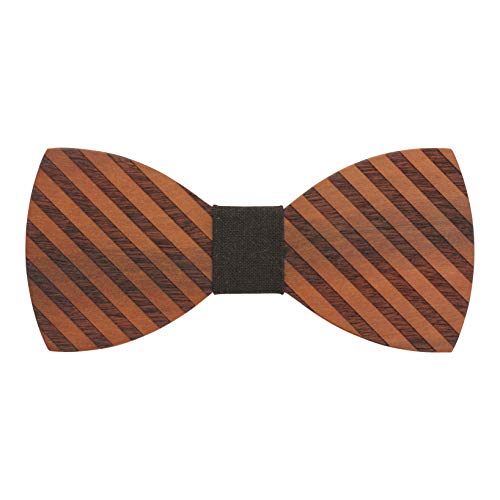 Striped Red Sandalwood Bow Tie With Adjustable Neckband - Brown Denim Center