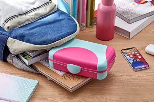 Image of LockerMate by Bostitch Hard Pencil Case, Durable Plastic Pencil Box, Kid-Friendly Design, Pink & Blue