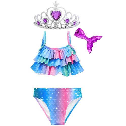Image of Girls Bathing Suit 3PCS Cute Ruffle Tankini Swimsuits with Skirt Kids Beach Swimwear 3-12Y