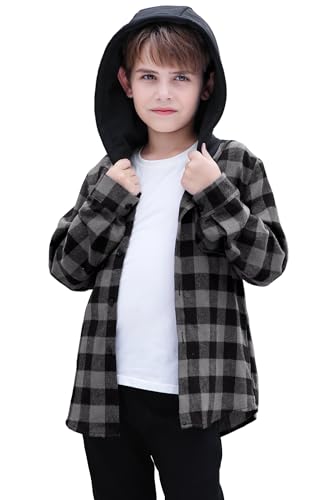 Cromoncent Boys and Mens Long Sleeve Hoodie Jacket Plaid Button Down Flannel Shirt Jacket4