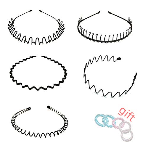 5 paquetes de diademas de metal negro con múltiples estilos de primavera, accesorios flexibles para mujeres y hombres
