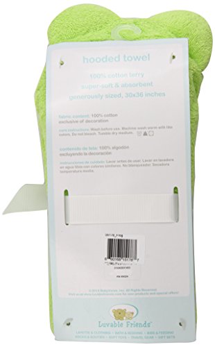Image of Luvable Friends Unisex Baby Cotton Animal Face Hooded Towel, Frog, One Size