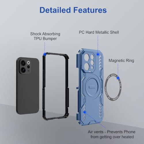 Image of Zapcase Back Case Cover for Vivo V70 5G | Magnetic Case with Built-in Metal Ring | Supports MagSafe Charger, Wallet & Car Mount | Shockproof Hybrid PC + TPU | Blue