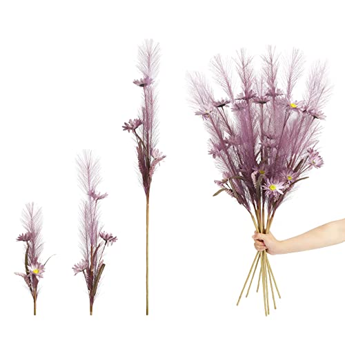 Insunsix Purple Faux Pampas Grass With Daisy Artificial Flowers Ear Of Wheat 8 Branches Artificial Tall Grass Artificial Flowers For Crafts For Coffee Table Decorations Boho Home Decor (Purple) #TOP27