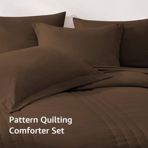 Image of Monbix Full Comforter Set - 7 Pieces Chocolate Brown Bed in a Bag Full Size Bedding Sets with Comforters, All Seasons Comforter with Sheets, Pillowcases & Shams