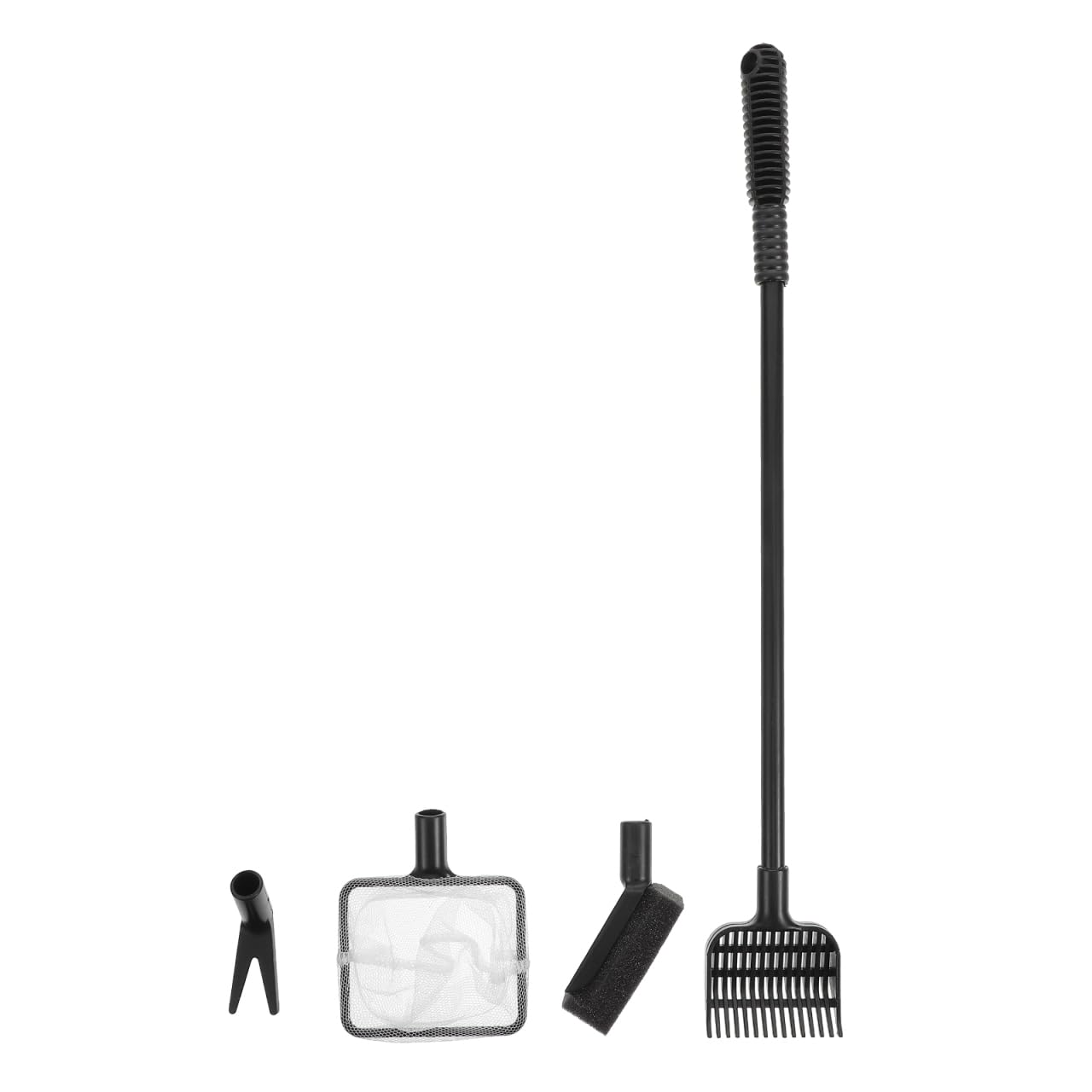 Besportble Fish Tank Cleaning Brush Set 5-in-1 Aquarium Cleaning Tools with Pole Sponge Brush Net Fork and Gravel Rake for Fish Tank Maintenance and Algae Removal