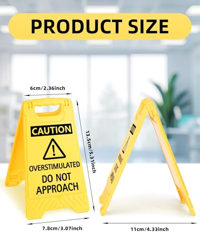 Caution Overstimulated Do Not Approach Office Decor, Funny Desk Sign for Women Coworkers, Valentines Day Gag Gifts for Tax Season, Sarcastic Desk Accessories, Phone Holder with Mirror