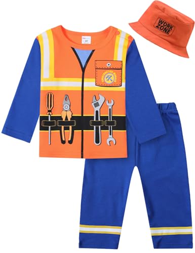 COSLAND Todder Boys Construction Worker Costume Halloween Outfit, Orange, 2T