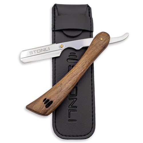 Premium Cut Throat Razor - Natural Wood Handle, Stainless Steel Swing Lock Blade Holder with Traveling Pouch - Blades Not Included (L Silver)