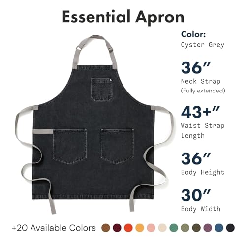 hedley & bennett Essential Apron - Heavy-Duty Denim Kitchen Apron with Pockets & Towel Loop - Professional Chef Workwear for Cooking & Grilling - Oyster Gray