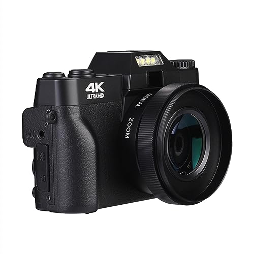 デジカメ コンパクトデジタル写真カメラ 4K WIFI Web カム Vlog ビデオレコーダー 48MP ストリーミングビデオカメラ 3" フリップスクリーン 小型で持ち運びも簡単(32G TF Card,With Wide Angle Lens)