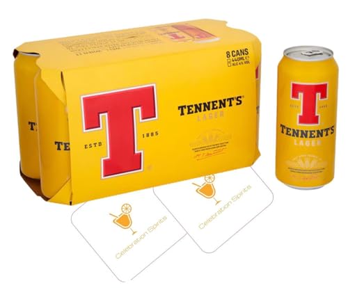 Tennents 8 Pack Cans + 2 Celebration Spirits Beer Mats