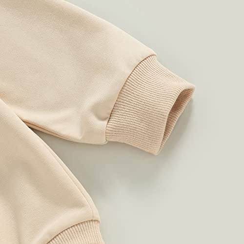 Aeemcem Baby Boy Girl Solid Sweatshirt Romper Crewneck Pullover Bodysuit Oversized Sweater Onesie Long Sleeve Shirts Outfit (A Beige, 18-24 Months) #TOP5