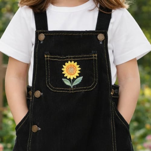 Image of superminis Girls Twill Denim Solid Color Dungree /Dress With Embroidered Pocket (1 Dress,1 Tee)