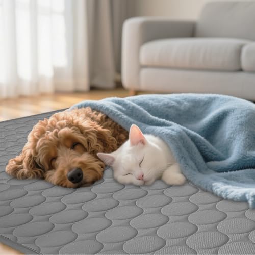 Newthinking KüHlmatte Hund 70x100cm, Waschbares KüHldecke Hund Ohne Gel, Hunde KüHlmatte SelbstküHlend KüHldecke für Katzen Hundebett, Dunkelgrau