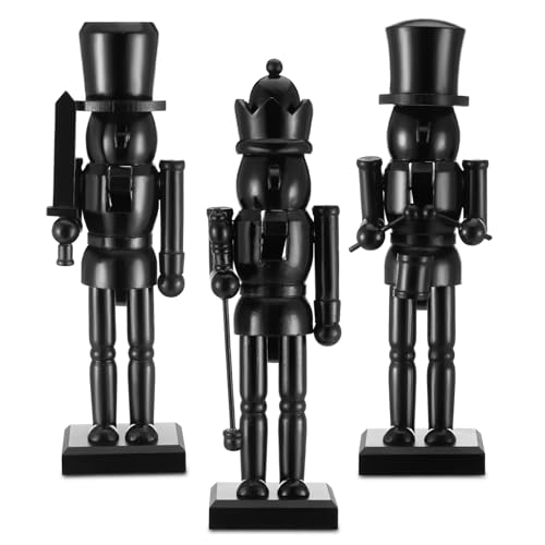 Cinnvoice 3 Pcs 10 Inch Christmas Nutcracker Figure Black Wood Nutcracker Figures Modern Soldier Nutcracker Xmas Nutcracker Ornament Mantle Decor Christmas Decorations for Home Table
