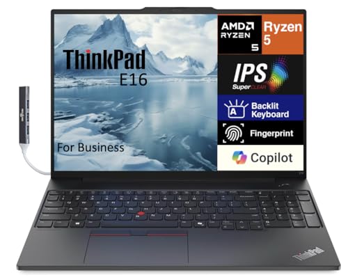Lenovo ThinkPad E16 Gen 1 Business Laptop 16.0' WUXGA IPS Display 300 nits (AMD Ryzen 5 7530U 6-Core 2.00GHz, 16GB RAM, 512GB PCIe SSD, AMD Radeon, Backlit KYB, FP, WiFi 6, Win11Pro) w/Dockztorm Hub