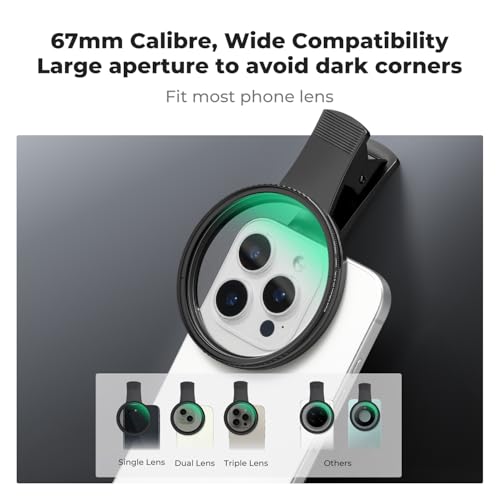 Image of K&F Concept 67mm Clip-on Black Diffusion 1 /4&CPL Phone Camera Lens Filter Kit, Mist Cinematic Effect Filter Compatible with iPhone 16 15 14 13 12 11, for Video /Vlog /Portrait Photography | Mist Cinematic Effect Filter Compatible with iPhone 16 15 14 13 12 11, for Video /Vlog /Portrait Photography, FP101