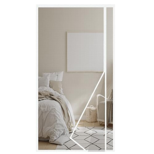 akgao Magnetic Fly Screen in Fiberglass, 120x185cm Side Opening Reinforced Mosquito Nets for Doors, Self-Sealing Durability Screen Door Curtain for Sliding Door Kitchen Bedroom Patio-White