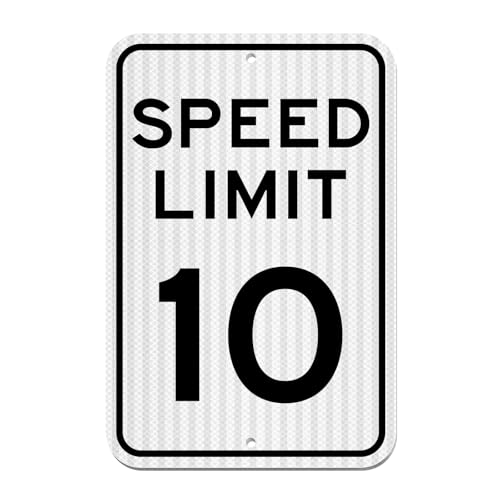Speed Limit Sign 10 MPH Slow Down Traffic Sign 12 x 18 Reflective 40Mil Aluminum Outdoor Easy to Install Non-Fade and Rust-Resistant Suitable for Streets or Schools (White)