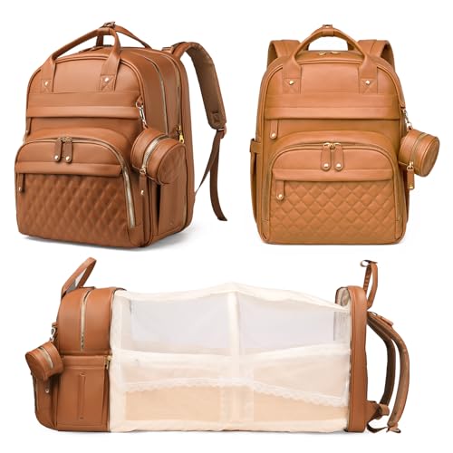 Image of Astro alan Baby Diaper Bags with Changing Station, Waterproof Diaper Bag Backpack for Moms Dads with USB Charging Port, Baby Shower Gifts, Large Capacity diaper backpack, Brown