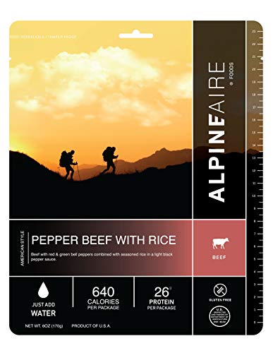 Alpine Aire Foods Pepper Beef with Rice Freeze-Dried/Dehydrated Entre Meal Pouch Just-add-Water 2-Servings per Pouch Gluten-Free 14g of Protein per Serving