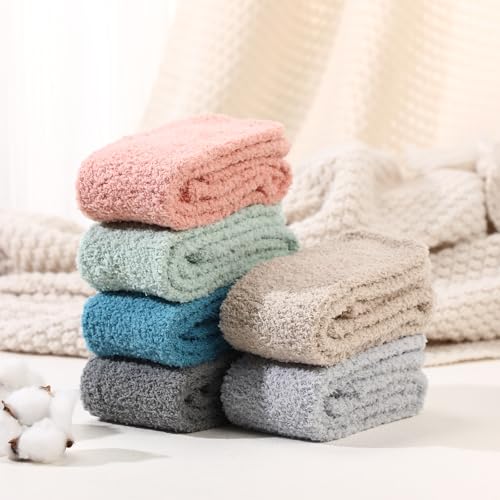 Geyoga 6 Pairs Knee High Fuzzy Socks for Women Soft Warm Long Cozy Slipper Plush Winter Long Socks for Christmas Winter Gifts2