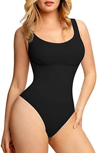 Popilush Shapewear Bodysuit for Women Tummy Control Scoop Neck Thong Body Shaper Sleeveless Sculpting Tank Tops