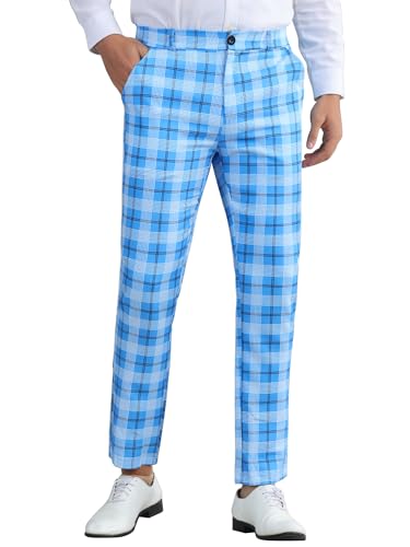 Lars Amadeus Plaid Pants for Men's Color Block Straight Leg Checked Pattern Trousers