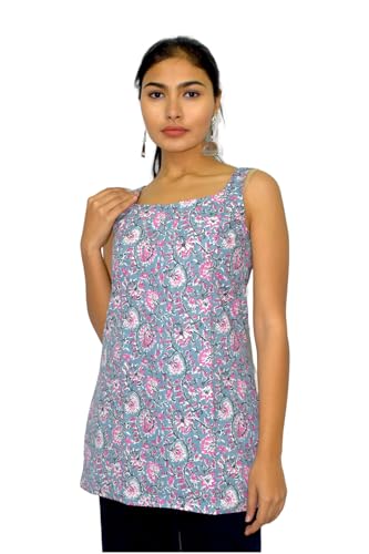 Image of JAIPUR HAND BLOCK Sleeveless Broad Neck Kurti Top S22SF