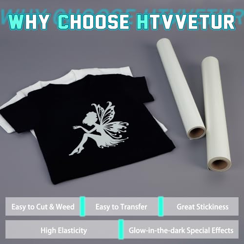 Image of HTVVETUR Glow in The Dark HTV Heat Transfer Vinyl Roll 12 Inch by 10 Feet Iron on DIY for T-Shirt PU Stretch Elastic HTV Vinyl (Dark in Glow Light Green, 10FT)