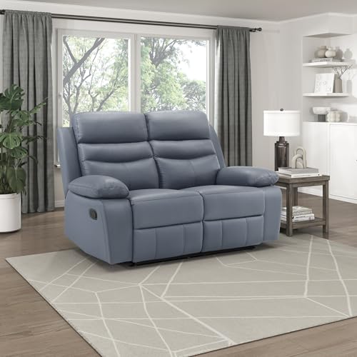 Image of Lexicon Leather Match Manual Recliner Loveseat, Wall Hugger Recliner, Blue