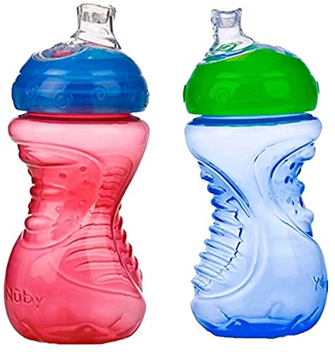 Nuby 4 Count Super Spout Easy Gripper, Blue/Red, 10 Ounce