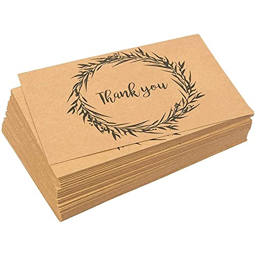 60-Pack Thank You Postcards - Kraft Paper - All Occasion Post Cards With Mailing Side- Flower Wreath Design - 4 X 6 Inches #TOP3