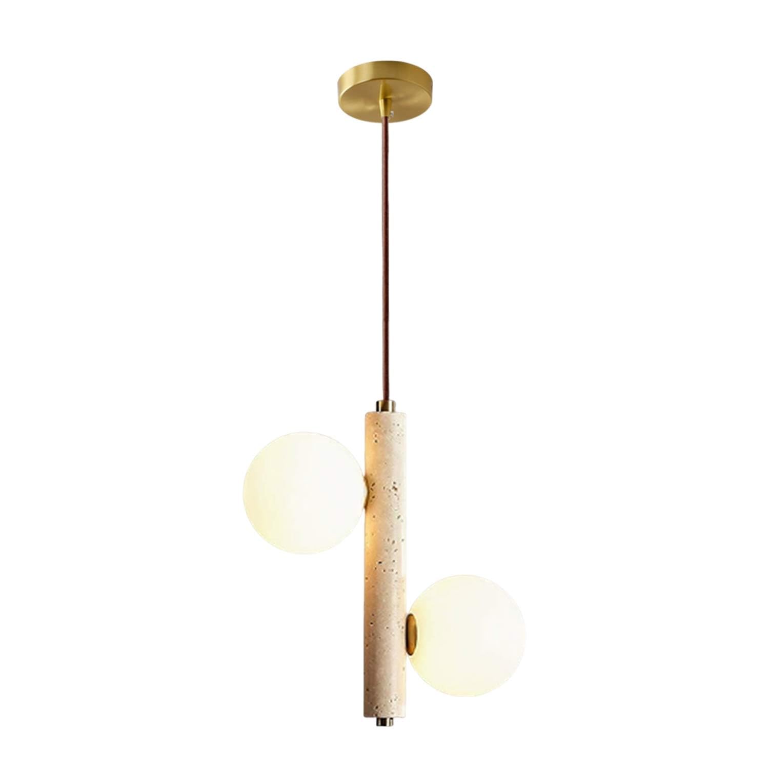 USMJQVZ Wabi Sabi 2-Light Travertine Stone Pendant Light Chandelier - Nordic Natural Yellow Travertine Hanging Lamp For Entryway/Cafe/Restaurant, Hardwired With Adjustable Height