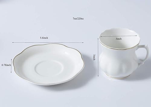 Miniatura 3 de GuangYang Tazas de té de porcelana y suacers, 7 onzas, juego de 4, taza de café de capuchinuo blanco con platillo en caja de regalo (total de 8