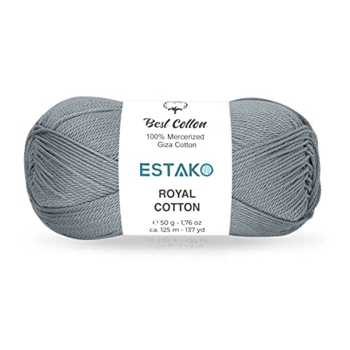 Image of Estako Royal Cotton, 100% Mercerized Giza Cotton Yarn, Soft, Super Fino 1 for Crochet and Knitting 1.76 Oz (50g) / 137 Yrds (125m) (5054 - Grey)