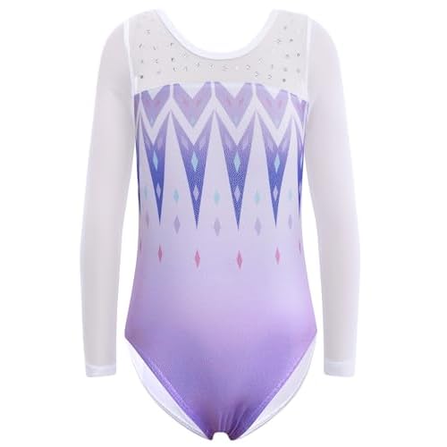 HOZIY Gymnastics Leotards for Girls Sleeveless Long Sleeve Snowflake Blue Purple Sequins Colorful Ribbons Pink Leopard Stripe 2-3T A Snow Purple