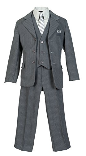 Boys Pinstripe Suit Set with Matching Tie LTGY 12 Light Gray