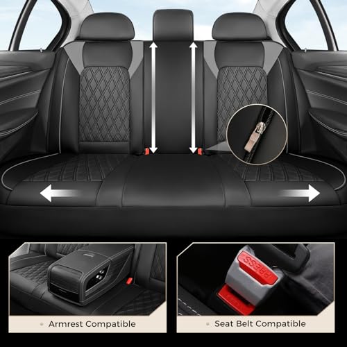Image of Coverado Car Seat Covers Full Set, Automotive Seat Covers for Cars, Leather Seat Covers, Car Seat Covers Front Seats Back, Car Seat Protector Car Seat Cushion Universal Fit Most Cars Trucks Black&Grey